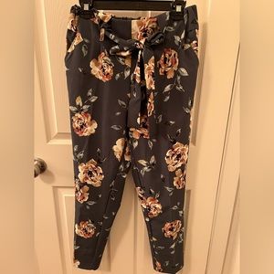 One by Chapter One Blue Floral Paper Bag Waist Dress Pants